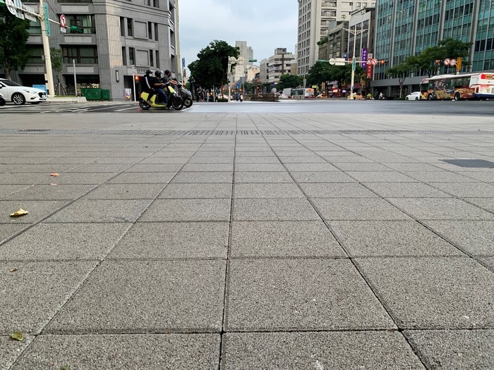 A sidewalk paved with porous material